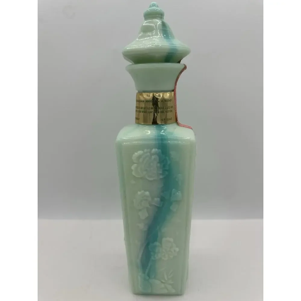 Vintage jadeite glass whisky decanter with floral embossing and stopper Barware